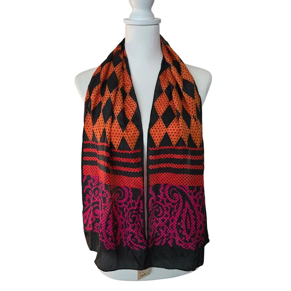 Vintage 100% Silk Scarf Geometric Diamond Paisley Rectangle Morgan Taylor NWT